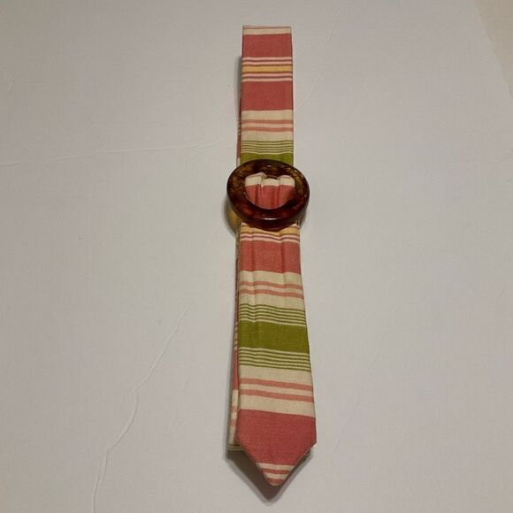 Eliza B Preppy Fabric Striped Belt with Slide Tortoise Shell Buckle, Small - Picture 2 of 8